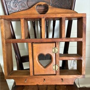 Wooden Wall Shelf with Heart Design and 3 Pegs
